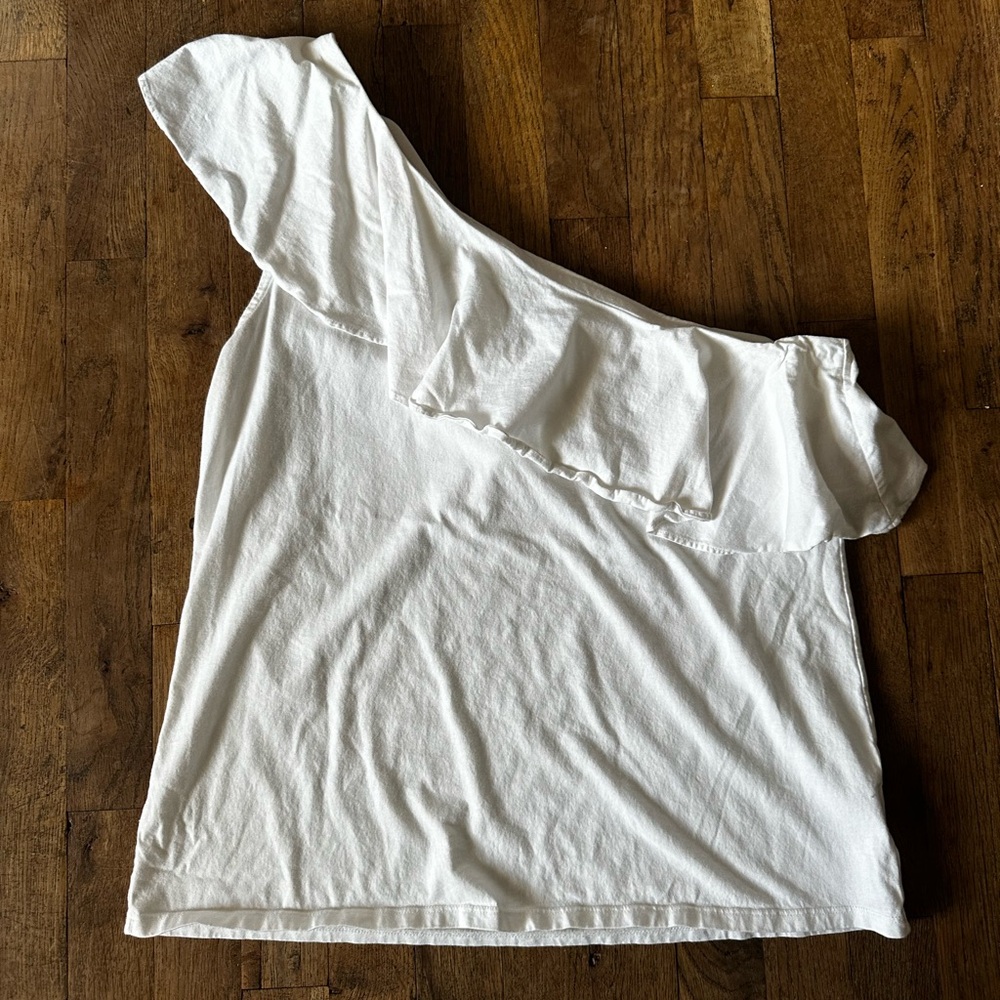 Banana Republic White Ruffled One-Shoulder Blouse